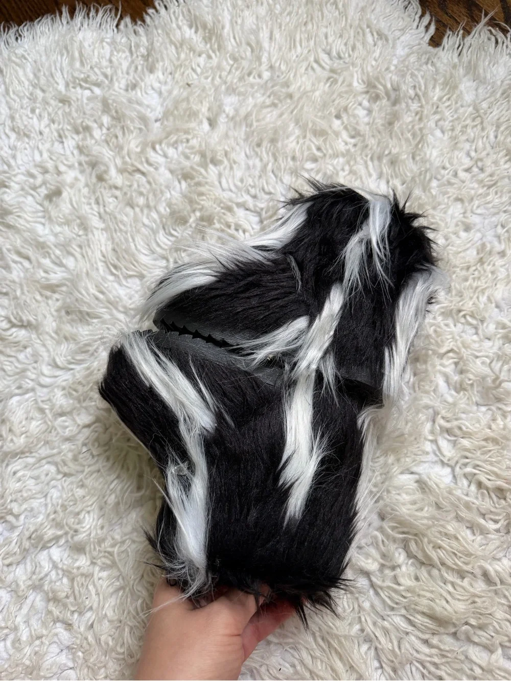 Kids Black & White Faux Fur Winter Boots